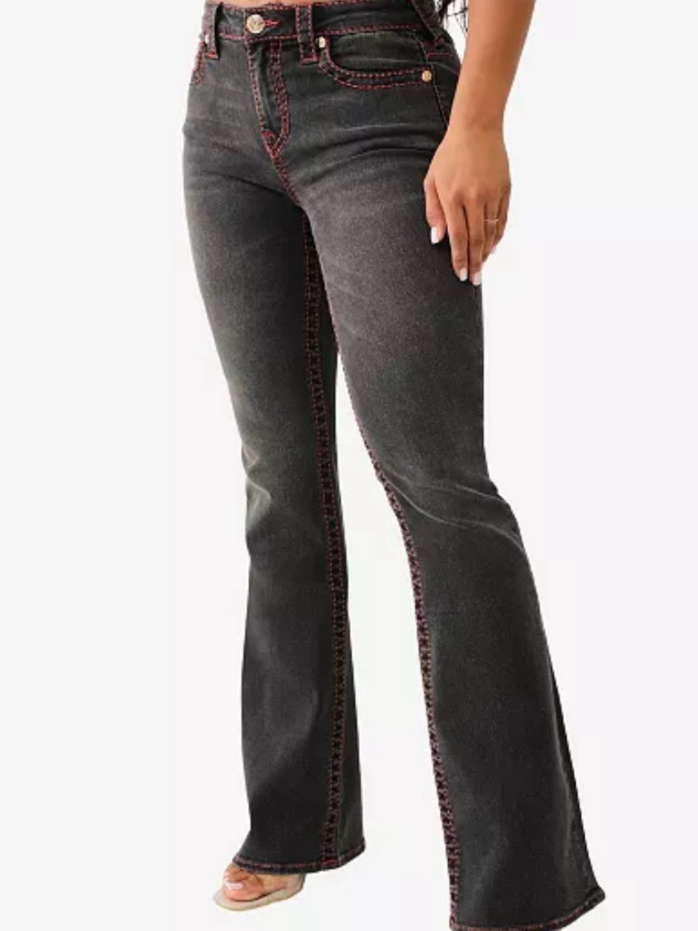 Women’s True Religion Black Washed Bootcut Jeans with Pink Contrast Stitching
